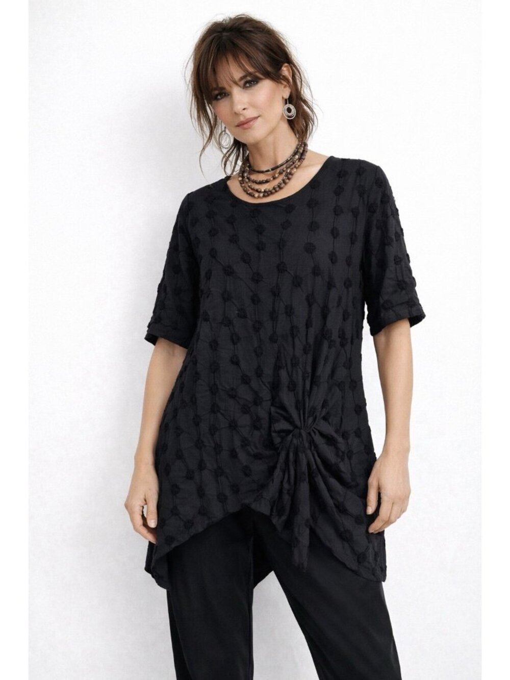 NICHE NILGUN DERMAN shirt top tunic black XL lagenlook artsy polka dot boho